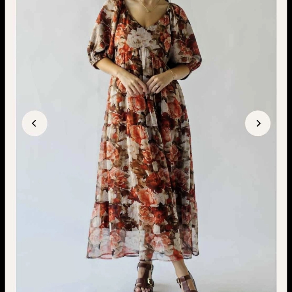 Floral Maxi Dress in Red and Brown